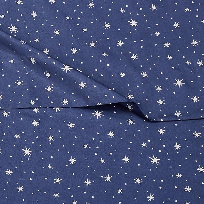 Amazon Basics Kid's Soft Easy-Wash Microfiber 3-Piece Sheet Set, Machine Washable, Twin, Navy Galaxy