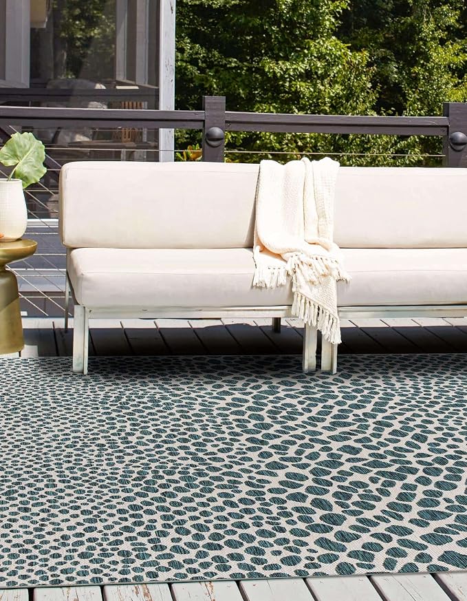 Unique Loom Jill Zarin Outdoor Collection Area Rug - Cape Town (10' 8" Square, Teal/ Ivory)