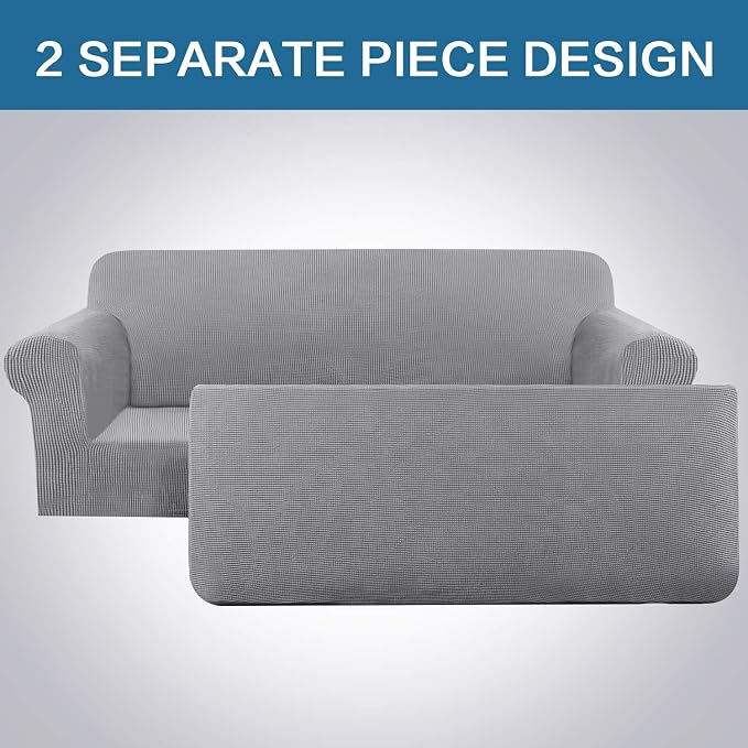 H.VERSAILTEX Sofa Cover 2 Piece Stretch Couch Covers for 3 Cushion Couch Sofa Slipcover Protector Cover with Individual Seat Cushion Cover Suit for T Cushion/Box Cushion (Sofa 72"-88", Dove)
