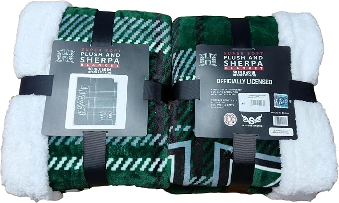 NCAA Hawaii Rainbow Warriors Playmaker Plaid Ultra Cozy Sherpa Throw