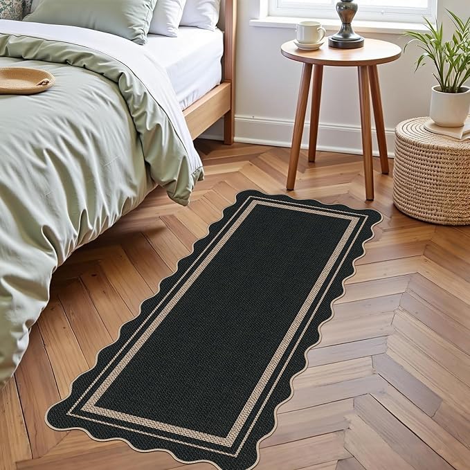 Easy Jute Runner Rug 2x5, Black Indoor Outdoor Carpet, Washable Non-Slip Floor Mat for Entryway Hallway Kitchen Porch