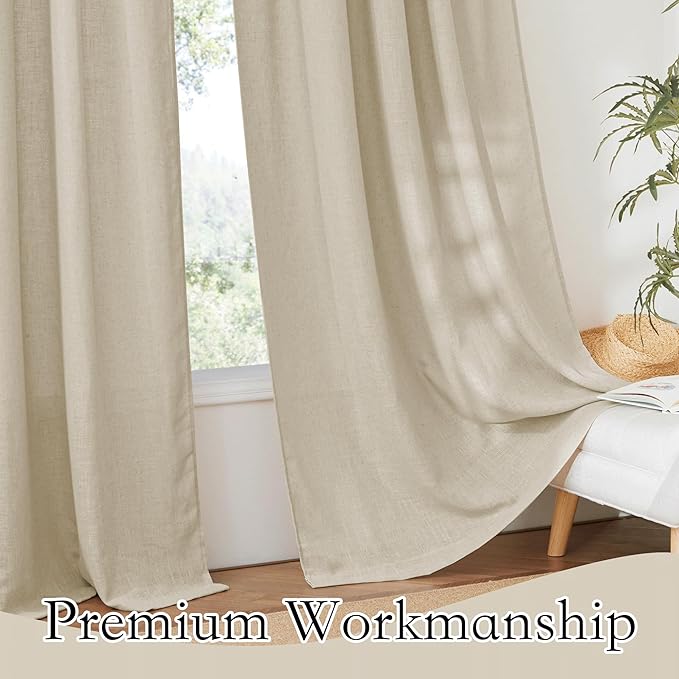 RYB HOME Linen Sheer Curtains for Bedroom Privacy Textured Sheer Window - Image 5