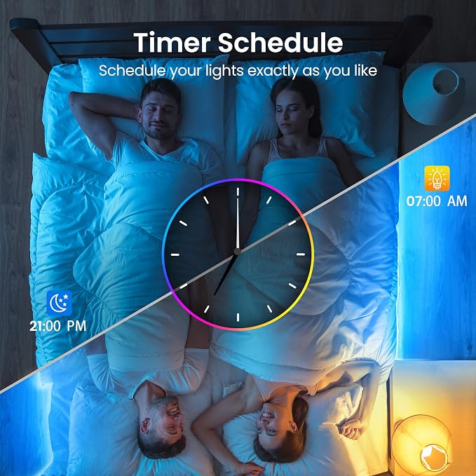 TJOY LED Lights for Bedroom 100ft, RGB Color Changing Strip Lights Indoor | Music Sync Rope Lights via Bluetooth for Room Decor, Strong Adhesive, DIY
