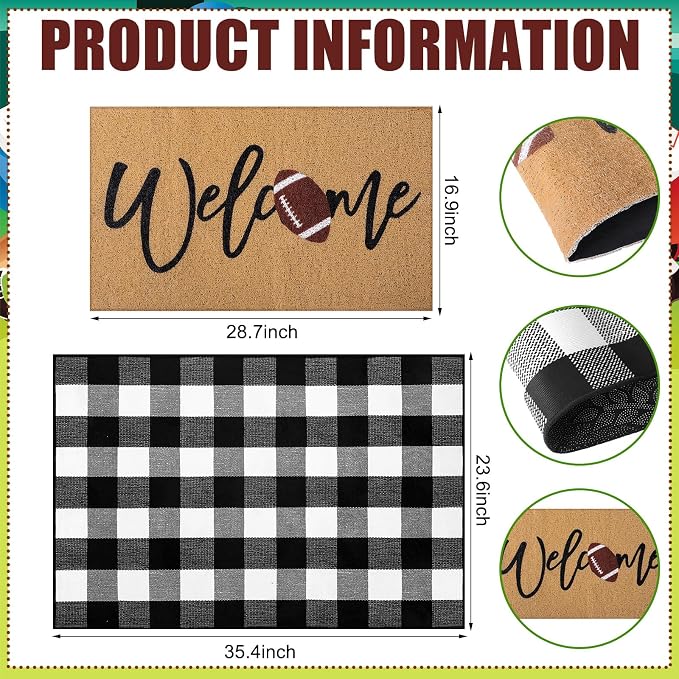 Tinideya Football Layered Doormat, Outdoor Football Decorations for Home | Welcome Non Slip Coir Mats, Front Porch Entryway Decor, Seasonal Layering Doormats