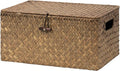 StorageWorks Wicker Baskets with Lid for Organizing, Seagrass Storage Baskets for Shelves, Decorative Box with Built-in Handles, Brown, Medium, 1 Pack