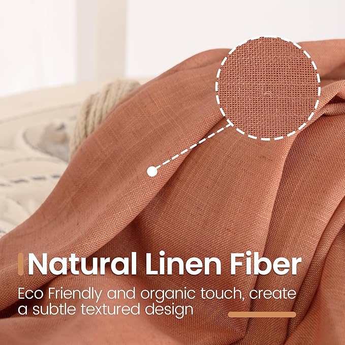 BGment Terracotta Short Linen Curtains 48 Inch Length, Burnt Orange Light Filtering Drapes Semi Sheer with Rod Pocket Rustic for Small Living Room Bedroom Lightweight, 2 Panels Set, Each 42 Inch Wide