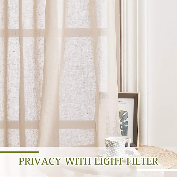 NICETOWN Beige Sliding Door Curtains Linen Sheer Textured, Grommet Semi Sheer - Image 5