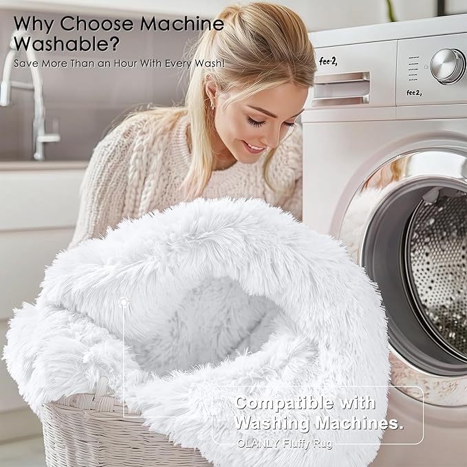 OLANLY 7x7 Machine Washable Large Area Rugs for Living Room, Bedroom, Soft Fluffy Shaggy Bedside Rug, Indoor Floor Carpet for Kids Girls and Boys, Dorms, Nursery, Home Decor Aesthetic, White