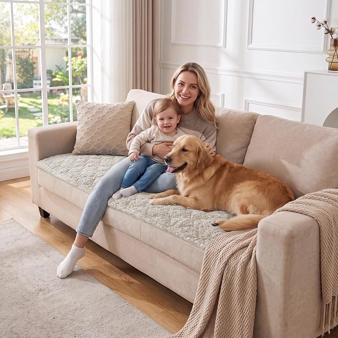 H.VERSAILTEX Chenille Couch Cover for Dogs Washable Soft Sofa Covers Sectional Sofa Cover Heather Blending Non-Slip Thick Couch Protector Dog Pet Bed Covers(Heathered Beige, 28" x 71")