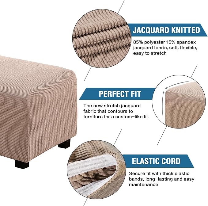 H.VERSAILTEX Ottoman Cover Slipcover Rectangle Fit Length 35"-45" Footrest Sofa Slipcovers Stool Cover Footstool Protector Covers Feature Stretch Thick Soft Jacquard Fabric Removable Washable - Sand