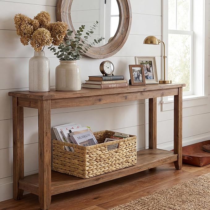 GRANNY SAYS Wicker Storage Basket for Shelves, Extra Large Water Hyacinth Wicker Basket, Woven Basket for Storage, Rectangular Shelf Basket with Handles for Pantry Shelves,1-Pack