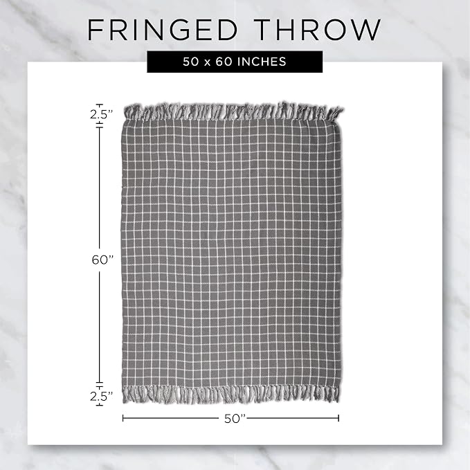 DII Modern Zig Zag Throw Blanket Woven Cotton, Hand-Knotted 2.5" Fringe, 50x60, Natural