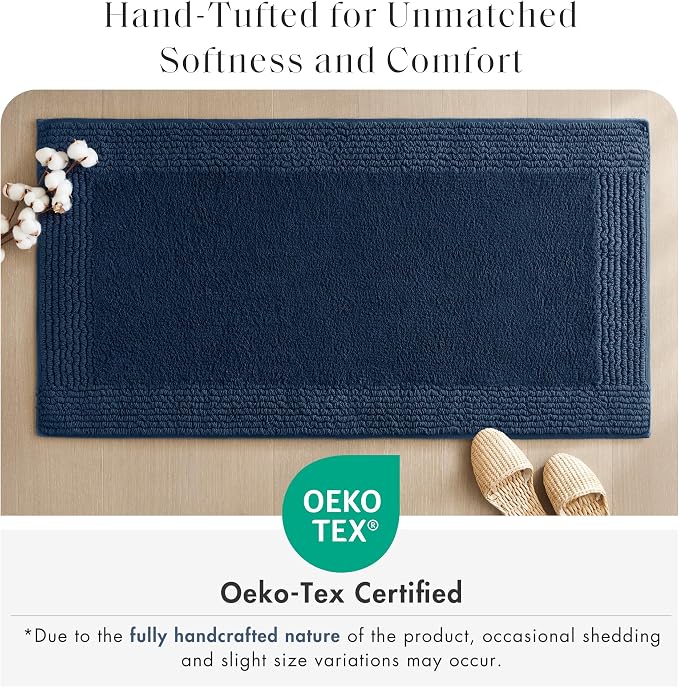 Madison Park Splendor Reversible 100% Cotton Bath Rug, 17 x 24, Navy | Tufted Bathroom Mat, 3000 GSM, Hotel Quality, Luxurious Plush, Medium Pile, Absorbent, Quick Dry, OEKO-TEX, Shower Room Décor