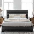 Allewie Full Size Platform Bed Frame with Fabric Upholstered Headboard Gray | Wooden Slats Support, Fully Upholstered Mattress Foundation, No Box Spring Needed, Easy Assembly, Noise-Free, Dark Grey