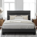 Allewie Queen Size Platform Bed Frame with Fabric Upholstered Headboard | Wooden Slats Support, Fully Upholstered Mattress Foundation, No Box Spring Needed, Easy Assembly, Noise-Free, Dark Grey
