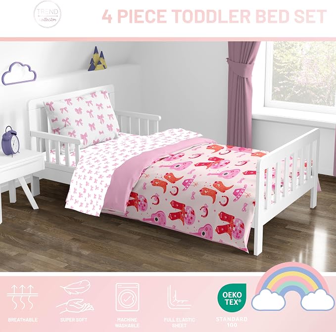Trend Collector Cowgirl Toddler Comforter Set 4 Piece Bedding, Pink | Bed in a Bag, Comforter Sheets Pillowcase, Soft Microfiber, Machine Washable, Easy Care, Girls Gift