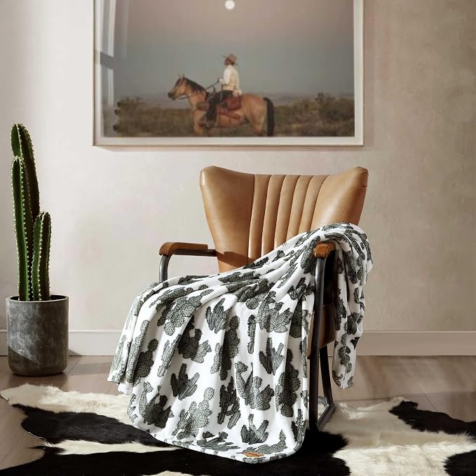 Wrangler - Blanket, Super Soft Plush Bedding, Yellowstone Inspired Throw Blanket for Couch or Bed (Cactus Garden Green, 50' x 70')