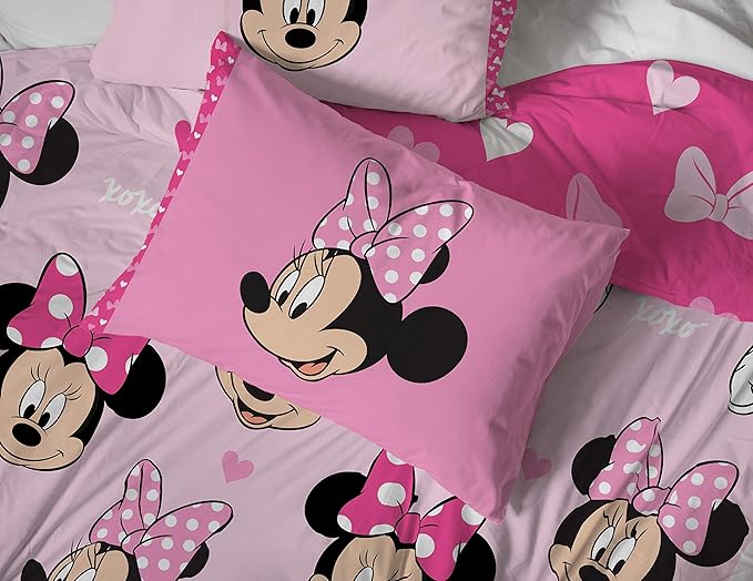 Jay Franco Disney Minnie Mouse 5 Piece Full Comforter Set for Kids | Bed in a Bag, Reversible, Super Soft Microfiber, Machine Washable, All Season Kids Bedding, Pink (Official Disney Product)
