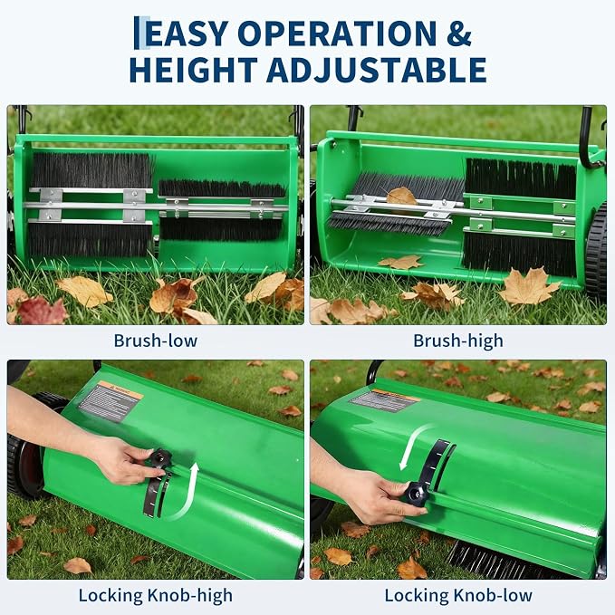 26 Inch Push Lawn Sweeper with 7 Cu ft Hopper Bag | Heavy Duty Walk Behind Leaf Collector and Yard Sweeper, Carbon Steel Push Lawn Sweeper for Garden Grass,