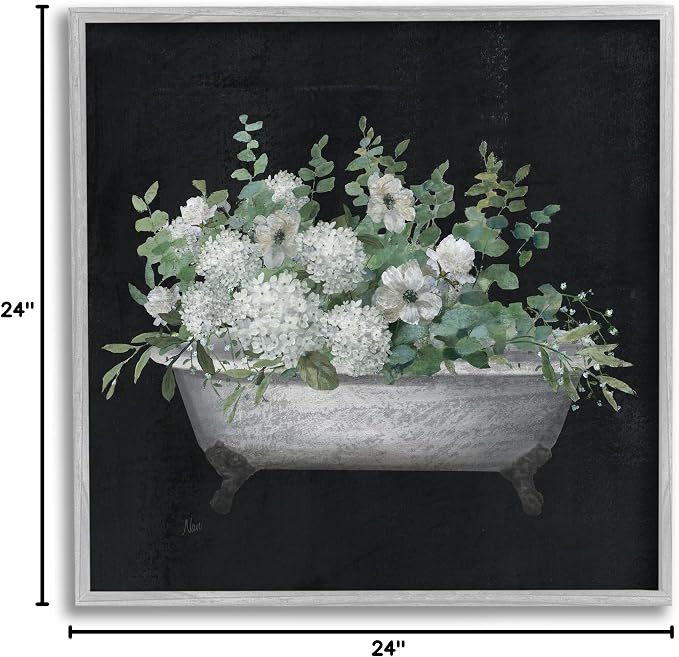 Vintage Clawed Bathtub Botanical Bouquet, 24 x 24 Inch Framed Giclée Print | Stupell Industries · By Nan · Ready to hang · Great for bathroom decor and gifting · Made in USA