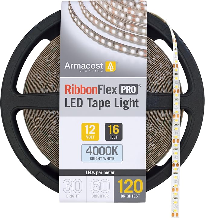 Armacost Lighting RibbonFlex Pro 12V White LED Strip Lights 120 LED/m, 4000K, 16.4 ft, 153230N