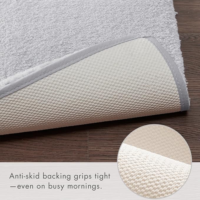 Madison Park Marshmallow Highly Absorbent Bath Runner, 24 x 72, Silver | Non slip Backing, Spa Quality Luxurious Plush Bath Rug for Bathroom, Quick Dry, OEKO TEX
