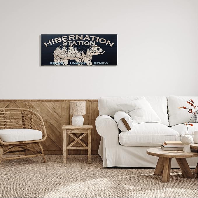Hibernation Station Bear Trees, 17 x 40 Inch Canvas Wall Art | Stupell Industries · By Kim Allen · Ready to hang · Rustic lodge charm for cabin spaces · Made in USA