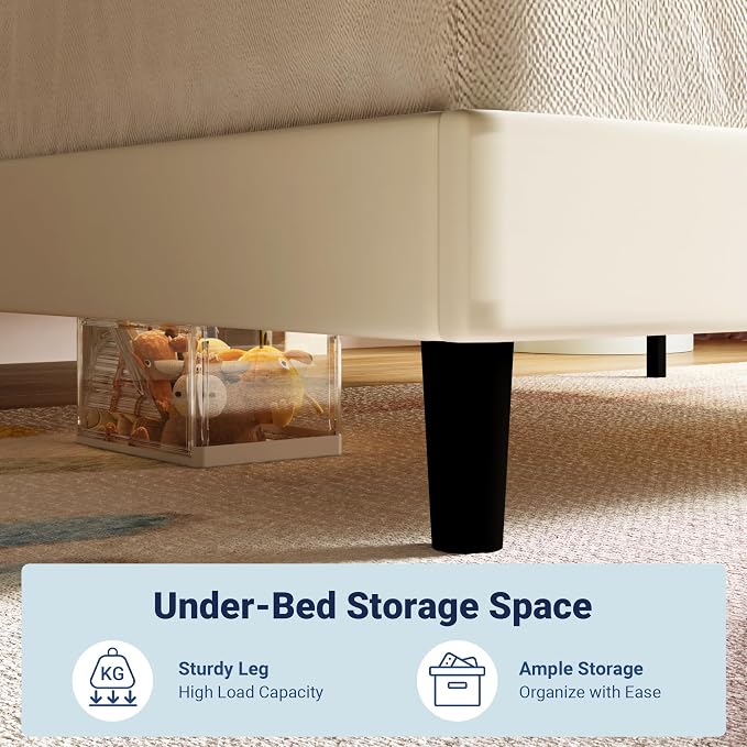 Allewie Twin Size Platform Bed Frame with Adjustable Headboard | Plush Velvet Upholstered, Vertical Channel Tufted, Sturdy Wood Slats, No Box Spring Needed, Easy Assembly, Cream