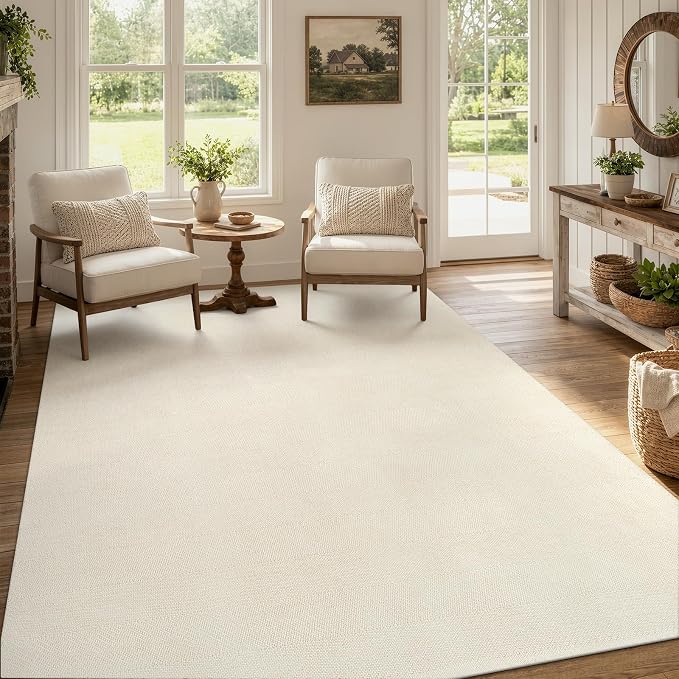 Collive Boho Living Room Area Rugs, 5 X 8 ft Washable Moder Woven Cotton Bedroom Rug, White Farmhouse Braided Carpets for Dining Room Nursery Room Dorm Patio Balcony Decor