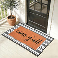 Ciao Y'all Doormat, 2pcs Layered Front Door Mats with Coir Texture Welcome Doormat and Black White Striped Under Non Slip Mat, Farmhouse Porch Decor for Home Entry, Entryway Home Outdoor Decor