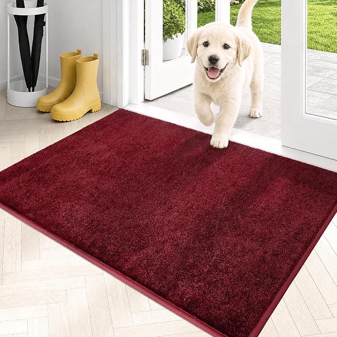 PURRUGS Dirt Trapping Door Mat 24" x 35.5", Non-Slip Machine Washable Entryway Rug, Dog Doormat, Indoor Front Door Mat, Super Absorbent Entry Rug for Muddy Shoes & Paws, Burgundy Red