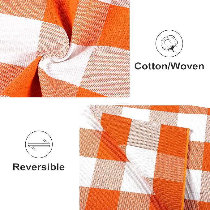 3'x5' Outdoor Rug,Halloween Orange White Front Porch Mat Farmhouse Cotton Washable Layering Rug Checkered Area Rug for Porch,Entryway,Layered Doormat,Indoor,Outdoor,Halloween,Fall