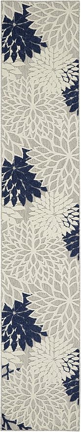 Nourison Home Aloha Ivory Navy 2'3" x 10' Area Rug - Easy Clean, Non Shedding, Bed Room, Living Room, Dining Room, Kitchen (10' Runner)