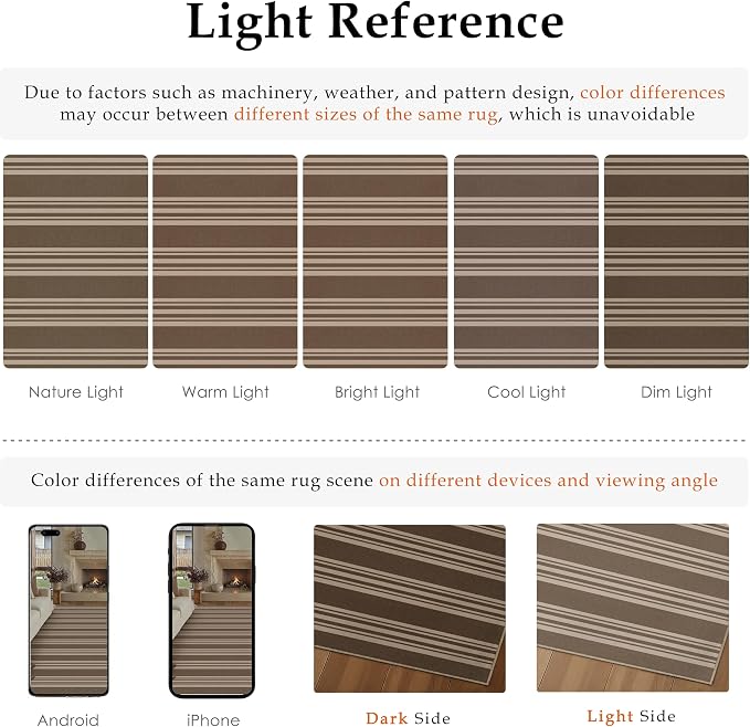 PureCozy Striped Easy Jute 2x6 Kitchen Runner Rug Brown Washable Carpet for Hallway Non Slip Farmhouse Neutral Non Shedding Indoor Outdoor Long Rug Bathroom Bedroom Laundry Entryway