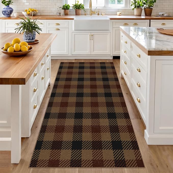 Easy Jute Neutral 3x6 Rugs for Entryway, Buffalo Plaid Outdoor Mat for Front Door, Washable Rugs for Entryway Indoor, Small Living Room, Non Slip Farmhouse Checkered Black and Beige Décor