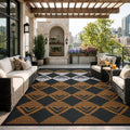 Lahome Waterproof Outdoor Patio Rug 9x12, Reversible Large Outdoor Rug for Patios, Camping Rugs for RV Backyard Deck Picnic Beach Trailer (Black/Brown, 9' x 12')