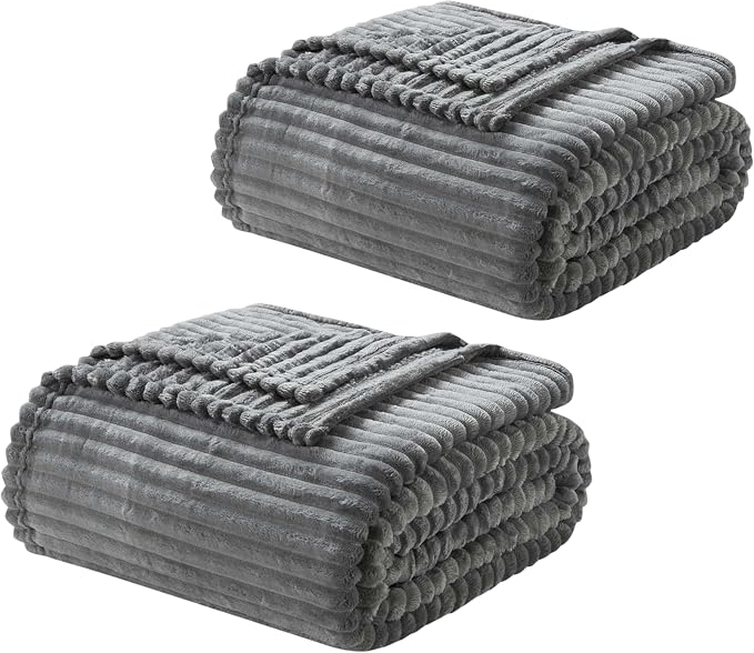 Nestl Grey Throw Blanket for Couch - Cozy Warm Fuzzy Blankets for Women, Set of 2 Small Fleece Throws for Girls - Gray, 50 x 60 Inches