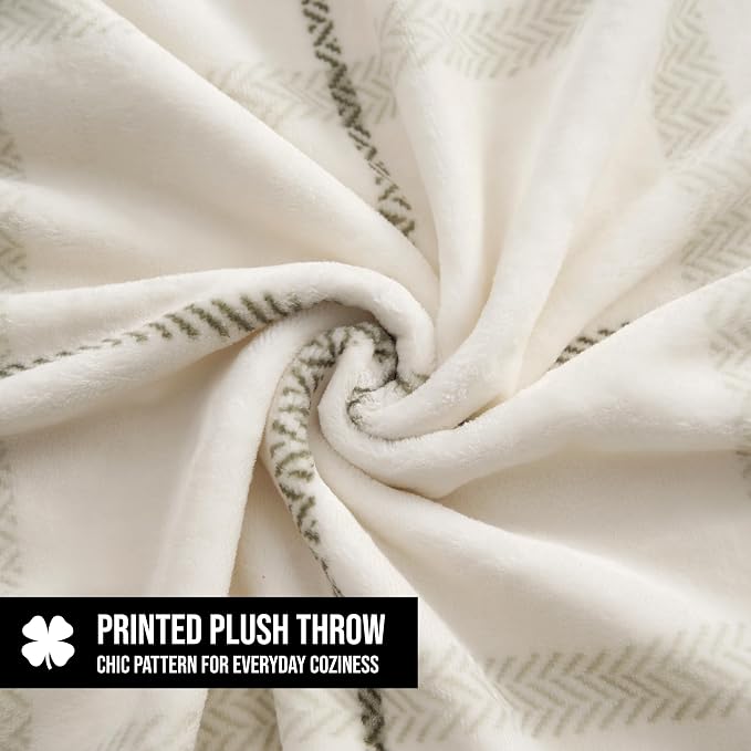 Lucky Brand Palmdale White with Sage Green Plaid 50"x70" Cozy Plush Blanket - Premium Microfiber Throw for Luxurious Comfort