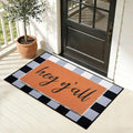 Hey Y’All Doormat, 2pcs Layered Front Door Mats with Coir Texture Welcome Doormat and Black White Striped Under Non Slip Mat, Farmhouse Porch Decor for Home Entry, Entryway Home Outdoor Decor