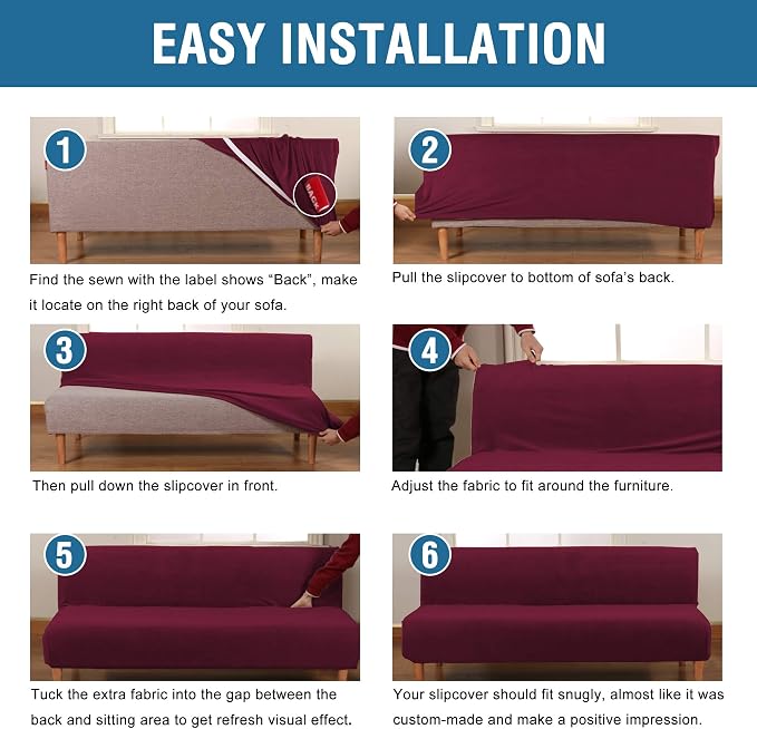 H.VERSAILTEX Real Velvet Futon Cover Armless Sofa Covers Sofa Bed Covers Stretch Futon Couch Cover Sofa Slipcover Furniture Protector Thick Soft Velvet Fabric Form Fitted Stay in Place, Wine/Burgundy