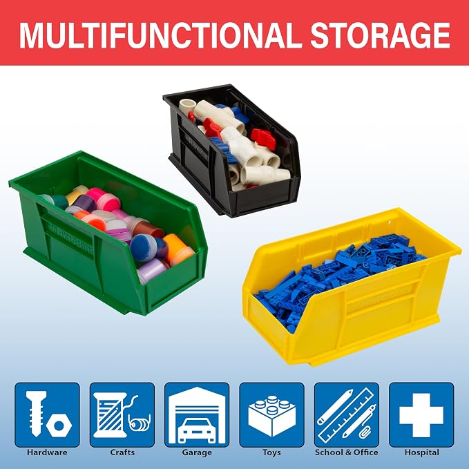 Akro-Mils 30230 AkroBins Plastic Storage Bins, 11"x5"x5", Black, 12-Pack | Space-Saving Stackable Bins for Garage, Pantry, Craft Organization
