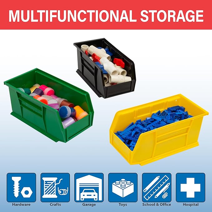 Akro-Mils 30230 AkroBins Plastic Storage Bins, 11"x5"x5", Red, 12-Pack | Space-Saving Stackable Bins for Garage, Pantry, Craft Organization