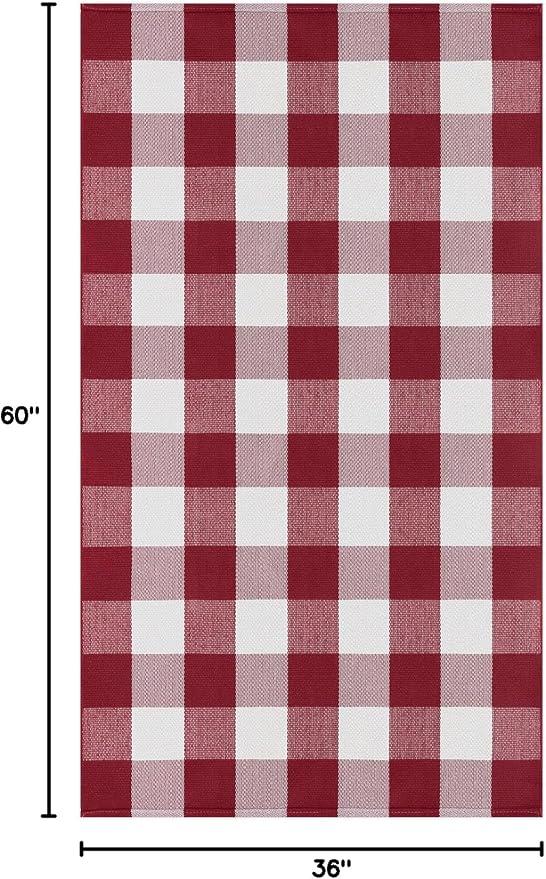 IOHOUZE Christmas Buffalo Plaid Rug 3x5 Ft Outdoor Indoor Doormat Red White Check Washable Area Rug Woven Cotton Checkered Front Porch Mat Christmas Decor for Front Door Entryway Living Room