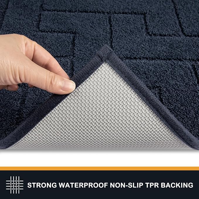 PURRUGS Dirt Trapping Door Mat 34" x 59", Non-Slip Machine Washable Entry Rug, Dog Doormat, Indoor Front Door Mat, Super Absorbent Entryway Rug for Muddy Shoes & Paws, Navy Blue