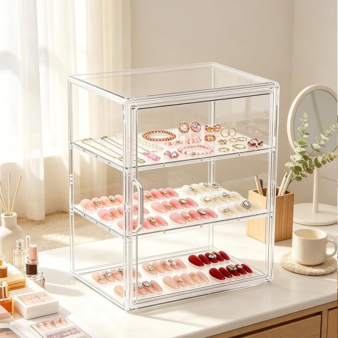 Attelite Acrylic Display Case for Collectibles Adjustable 3-Tiers，1Pack | 3 Adjustable Layers,Tool-free Assembly,Clear Display for Figures, Magnetic Door, Stackable Design,Dustproof