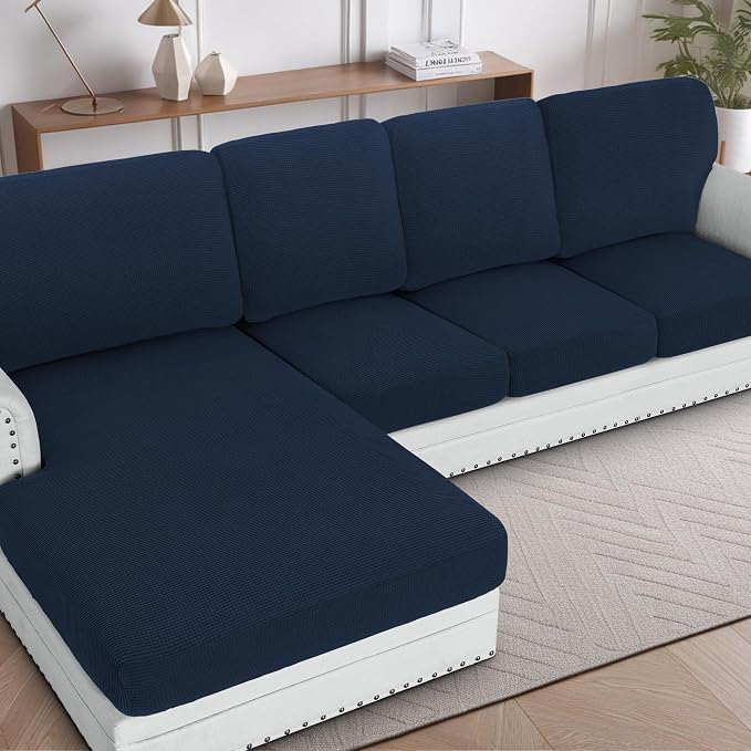 H.VERSAILTEX Backrest Cushion Covers Sectional Couch Back Cushion Covers for Sectional Sofa Set for Both Left/Right Couch (Back Only: 1 Chaise + 3 Sofa, Navy)