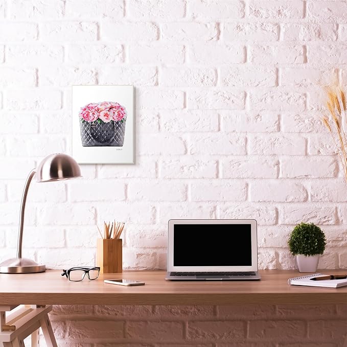 Pink Flower Purse Glam, 10 x 15 Inch Mounted Print on Wall Plaque | Stupell Industries · By Amanda Greenwood · Ready to hang · Chic gift for fashion and floral decor · Made in USA