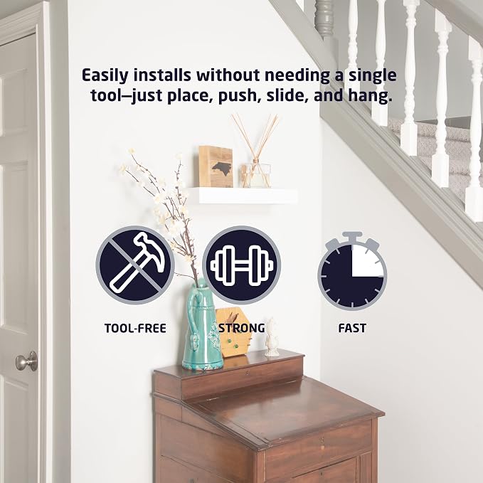 High & Mighty Floating Shelf, 24in, 1 Pack, White | Composite shelf, 20lb capacity, tool-free drywall mounting for books, photos, plants, and decor in any room