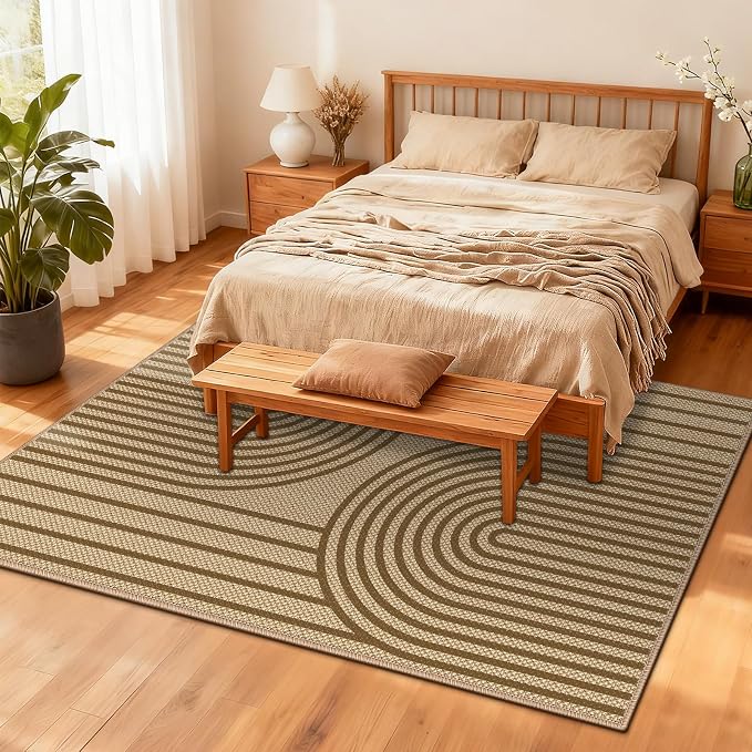 Faux Jute Rug for Living Room, 5' x 7' Area Rug, Brown Farmhouse Ultra-Thin Washable Non-Slip Outdoor Rug for Bedroom, Dining Room, Backyard, Home Decor