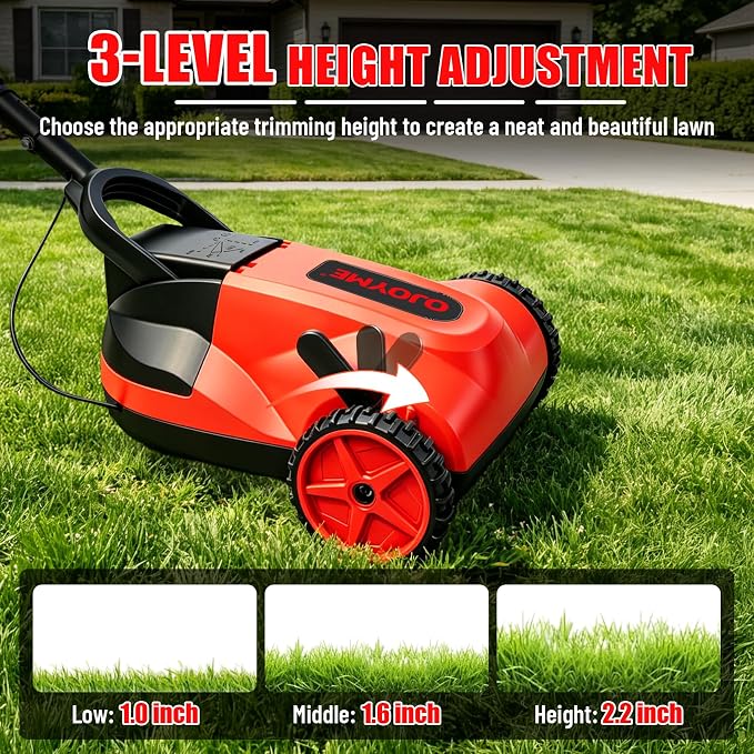 Mini Cordless Lawn Mower, 9 Inch Electric Grass Cutter, Red | Lightweight Push Mower with 2 x 21V 4.0Ah Batteries,Brushless Motor, Adjustable Cutting Heights for Small Yard & Garden